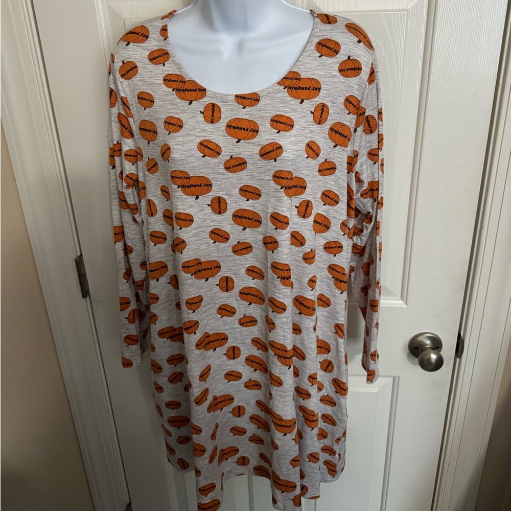 Dress Plus Fall Teacher Casual Womens 1X Riley & James Gray "Hey Pumpkin" NWT